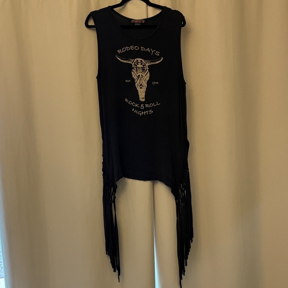 Rock & Roll Cowgirl Black Fringe Tank Top